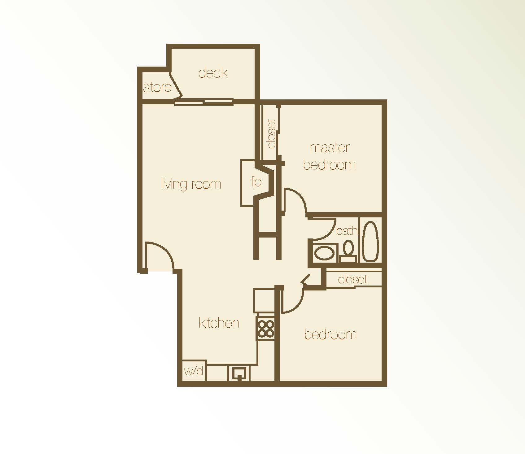 2Bed 2Bath floor plan at Whispering Brook Apartments, Des Moines, WA,98198